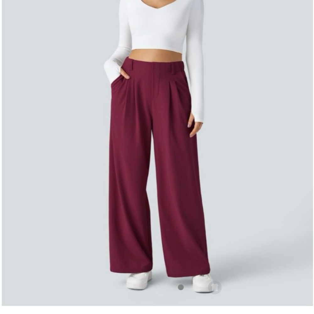 Halara Flex Waffle Knit Burgundy High Waist Wide-Leg Pants Women’s L NWT